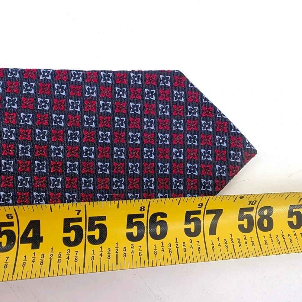 Brooks Brothers 346 Mens Pure Silk Tie Navy Red Geometric Floral Medallion